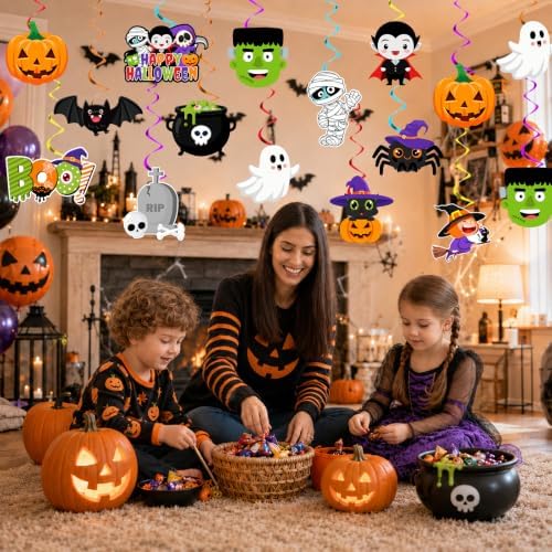 Halloween Hanging Decorations-26 Pack Halloween Hanging Swirls Ghost Pumpkin Bat Batty Twisting Hanging Decor for Classroom Hanging Ghost Pumpkin Ceiling Decor Indoor