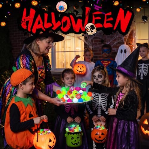 Tiaxidex 100PCS Halloween Party Favors, Bouncy Balls, Glow In The Dark Toys