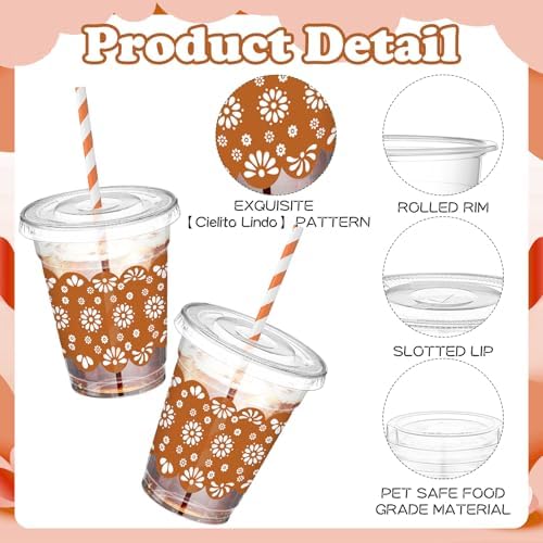 Jingmore 50 Pcs Mexican Cielito Lindo Plastic Cups Ghost Brown and White
