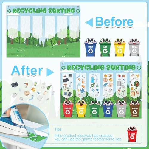 Cinrobiye Felt Earth Day Recycling Sorting Game Learn to Recycle Activity Set Garbage Sorting Educational Game Classroom Recycling Activity Bulletin Board Decorations Earth Day Craft Kit