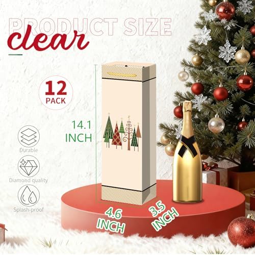 Xylitic 12 Pack Christmas Wine Bags with Handles, Holiday Wine Gift Bags for Bottles, Winter Wedding Birthday Xmas Party Supplies (4.7” x 3.5” x 14”)