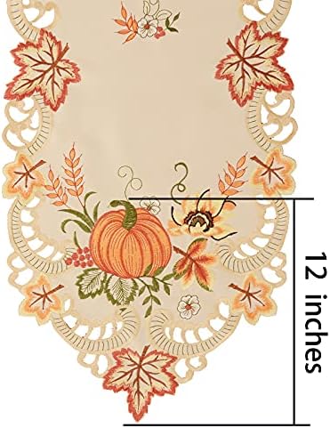 Simhomsen Thanksgiving Harvest Pumpkins Table Runners for Autumn Or Fall Decorations, Embroidery (14 × 69 Inches)