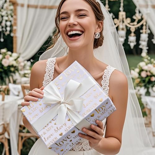 RUSPEPA Wrapping Paper Roll, Bridal Shower Gift Wrap, Mini Roll, 17 Inches x 16.5 Feet, White and Gold Foil LOVE Design for Wedding, Anniversary, Engagement (Pack of 3)