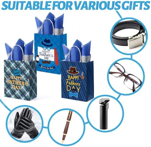 FCKLVMC 12 Pcs Fathers Day Gift Bags with Handle, Fathers Day Gift Bag with Decorative Paper for Men Father'S Day Birthday Party Decor Favor(8.27x6.3x3.15in)