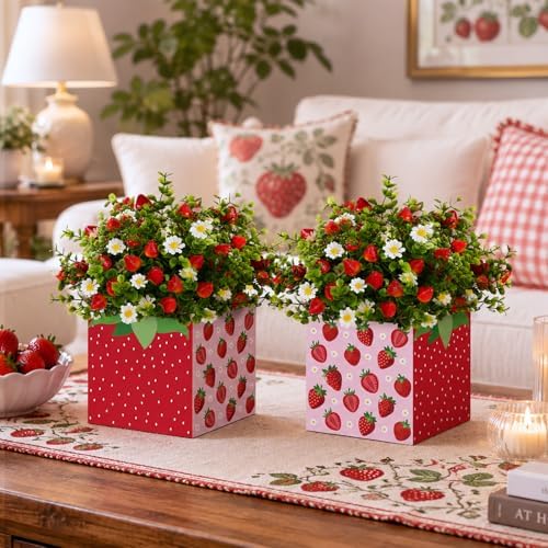 Cinrobiye 24 Pcs Strawberry Party Centerpieces, Berry First Birthday Decorations, Sweet Strawberry Flower Boxes for Table Decor, Baby Shower, Birthday Party, Wedding, Candy and Dessert Display