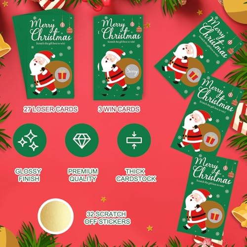 Christmas Scratch Off Cards, Fun Holiday Scratch Off Cards for Party, Christmas Lottery Tickets for Family Activities, Raffle Prize Card
