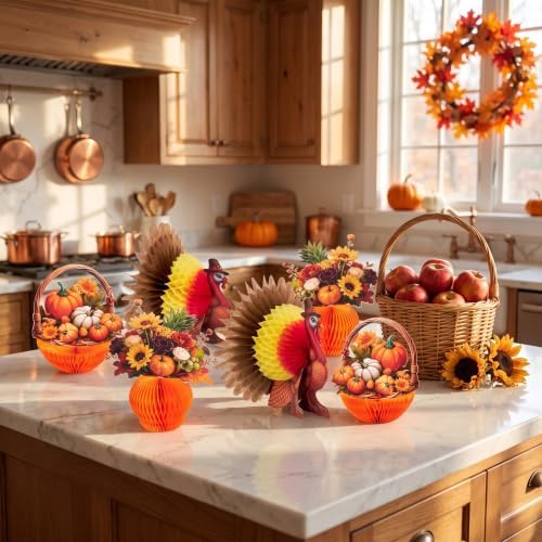 Thanksgiving Honeycomb Centerpieces 3D Turkey Pumpkin Fall Party Table Decor