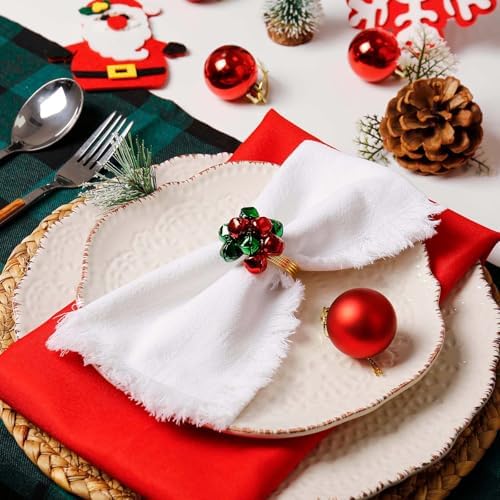 wonlex Christmas Bell Napkin Rings Set of 6, Jingle Bells Napkin Ring Buckle Green and Red Xmas Serviette Buckles Holder for Dinner Table Decoration, Wedding(Xmas Bell)