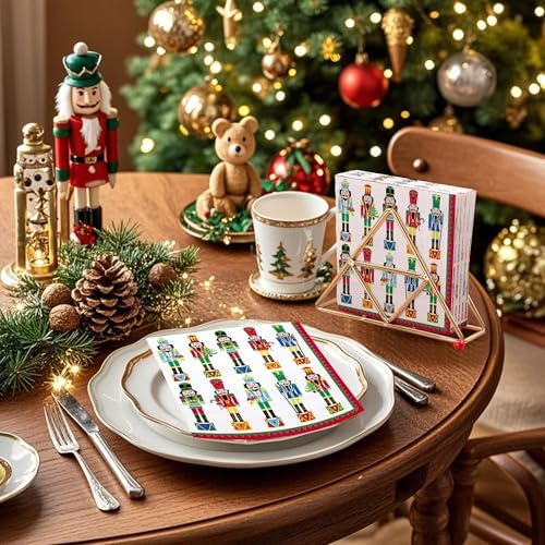 WRAPAHOLIC 50Pcs Nutcracker Christmas Paper Napkins - 3-Ply Disposable Cocktail Napkin for Christmas Party Supplies Tableware, Xmas Holiday Party Decorative Towels - 5 x 5 In