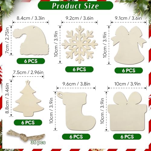 36 Pcs Unfinished Wooden Christmas Ornaments Tree Ornaments