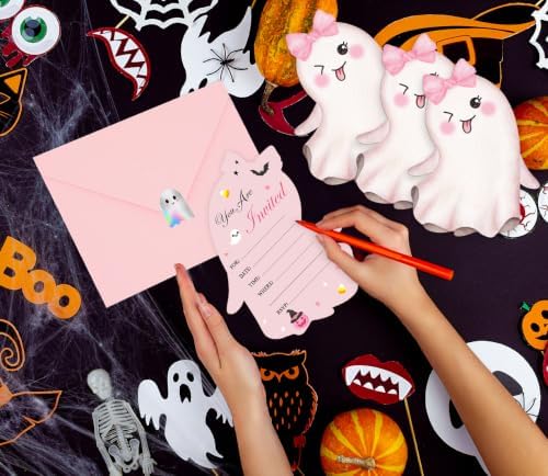 25 Pack Pink Halloween Invitations Card with Envelopes and Sticker