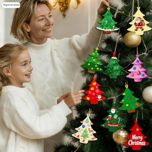 36 Pack Wood Christmas Tree Cutouts, Wooden Xmas Tree Ornaments to Paint