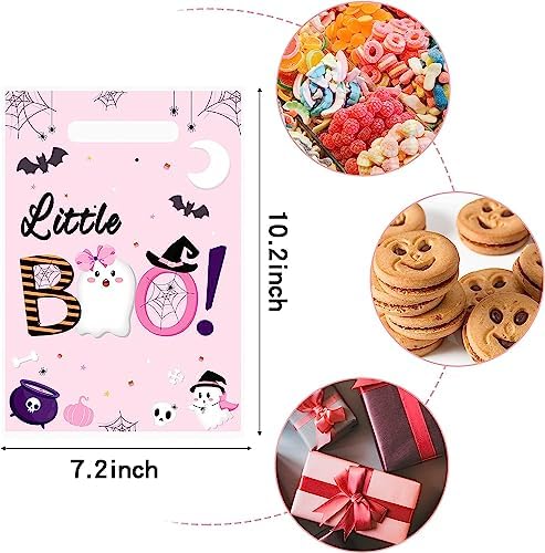 Haooryx Pink Little Boo Favor Bags Halloween Little Ghost Plastic Gift Bags
