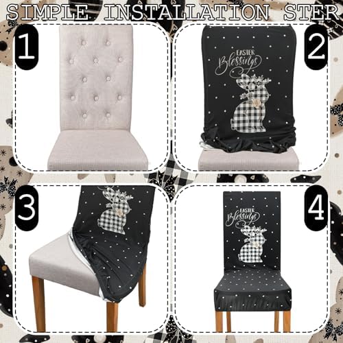 Mindsoft 6 Pcs Easter Chair Covers Print Hunt Eggs Bunny Removable Seat Covers Protector Rabbit Washable Stretch Spring Slipcovers for Easter Spring Hotel Restaurant Party Banquet