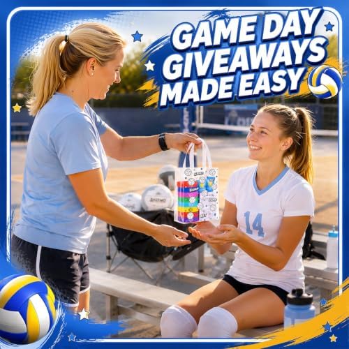 Pajean 24 Pcs Volleyball Theme Plastic Gift Bags with Handles, 5.9 x 8.7 x 3.1 Inch Volleyball PE Treat Bags, Sport Candy Goodie Pouches for Sports Senior Night, Team Gifts, Event Supplies Decoration