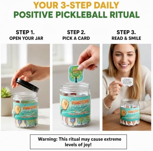 Positive Pickleball Jar With 60 Affirmation Cards, Emotional Support, Funny Pickleball Gifts for Women, Cute Pickleball Ball Paddles Decorations