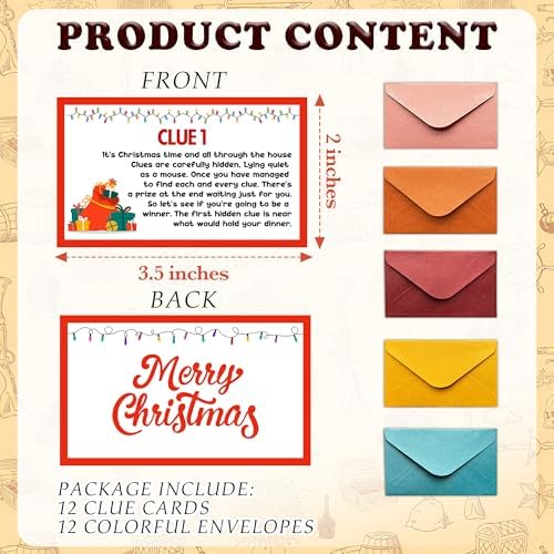 Christmas Scavenger Hunt Games Set, Xmas Treasure Hunt Clue Games for Friends Family, Winter Holiday Activities for Large Groups, Christmas Holiday Party Supplies Decorations, 02