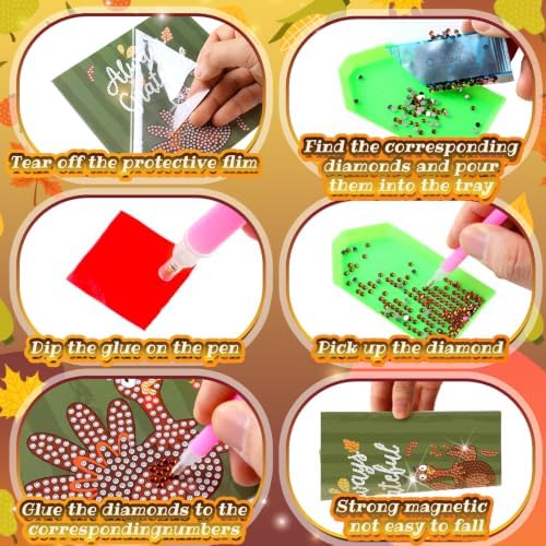 Saillong 12 Pack Fall Thanks Diamond Painting Greeting Card Kits DIY Thanksgiving Diamond Art Cards with Envelope Maple Leaves 5D Rhinestones Paint Card for Adults DIY Crafts Family Friend Autumn Gift
