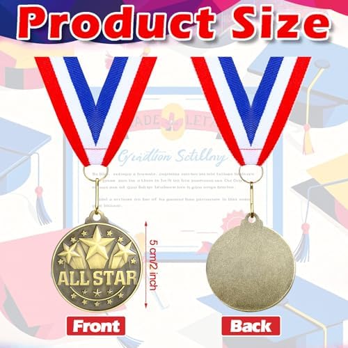 20 Pcs 2'' Awards Medals Bulk Winner Medals with Neck Ribbons Metal Trophy Award Prize Gift for Tournaments, Competitions, Party, Kids and Adults
