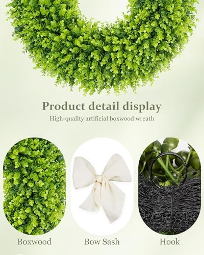 DDHS 28 inch Boxwood Wreath, Artificial Large Spring Wreaths for Front Door with Yellow Sash can DIY Shaped, Summer Wreaths for Hanging in the Shop, Farmhouse, Roof Green Everyday Wreath Home Decor