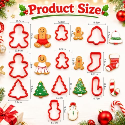 Christmas Cookie Cutter Set - 10 Piece Plastic Gingerbread Man*4, Christmas Tree*2, Beckoning Snowman*1, Bell*1, Christmas Stocking*1, Candy Cane*1, for Biscuit, Fondant