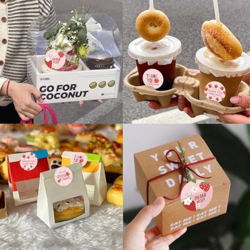 500PCS Thank You Stickers 1.5in Stickers Rolls 6 Designs Pink Sticker with Strawberry Patterns and Thank You Words Sticker for Bottle Scrapbook Journal Envelope Decorations