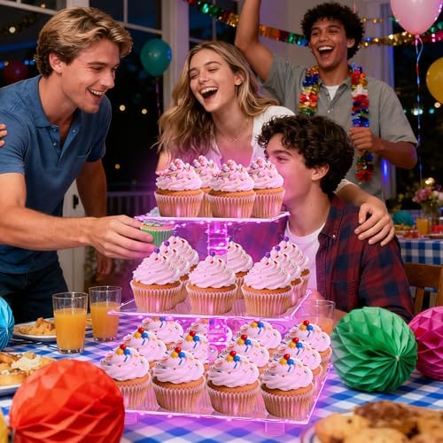 YestBuy 3 Tier Cupcake Stand with Pink Light, Cupcake Tower for 24 Cupcakes