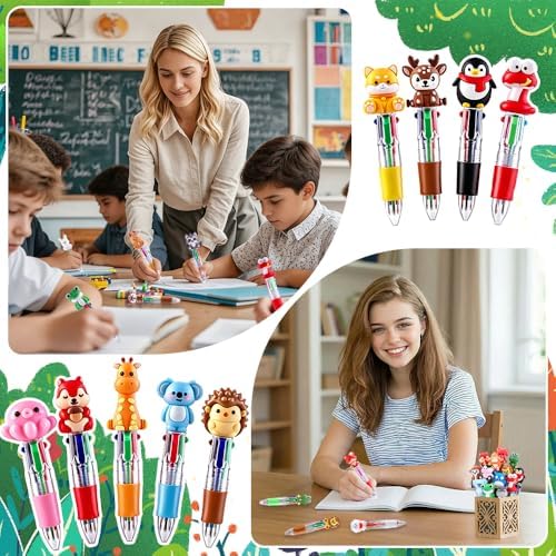 36PCS Mini Animal Pens Multicolor 4-in-1 Bulk Cute Pens for Party Favors