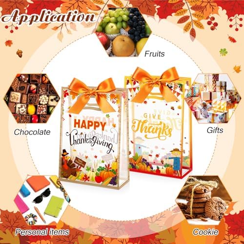 Capoda 24 Pack Thanksgiving Gift Bags with Handles, Pumpkin Turkey Print