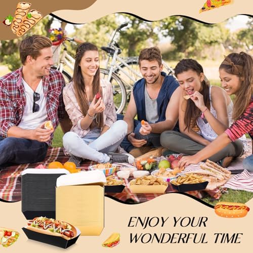 Yeaqee 100 Pcs 7" Paper Hot Dog Trays Disposable Food Nacho Boats