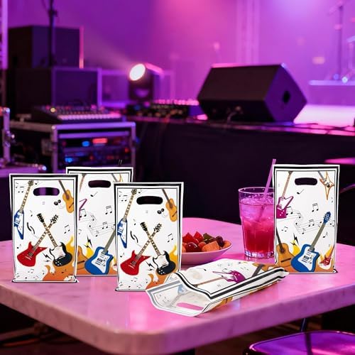 ANGOLIO Musical Party Favor Supplies - 50 pcs Guitar Theme Candy Gift Bags