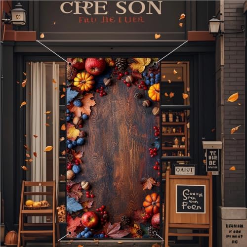 Fall Door Cover,Maple Leaves Pumpkin Thanksgiving Banner Fall Decor