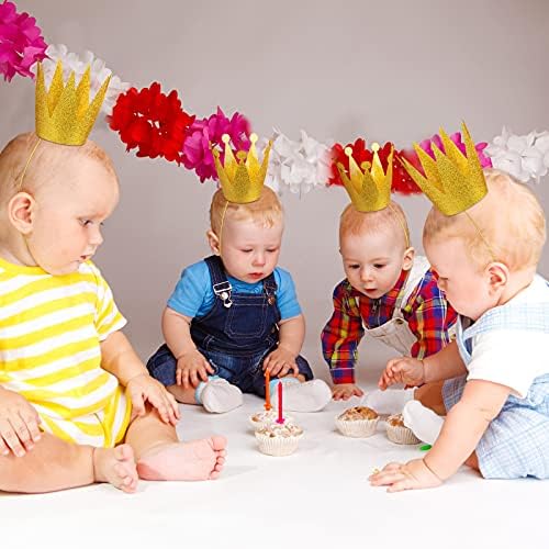 Gersoniel 24 Pcs Party Crown Hats Gold Glitter Paper with Elastic