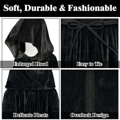 Sarfel Hooded Cloak Velvet Cape with Hood Halloween Capes Women Witch Costume Vampire Cloak Wizard Robe Men Cosplay Costume