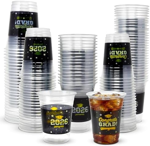 Gift Boutique Class of 2026 Graduation Plastic Cups 100 Pack Black 16 oz Disposable Drink Cups for Grad Party Supplies Beverages Events Celebration Tableware Decorations