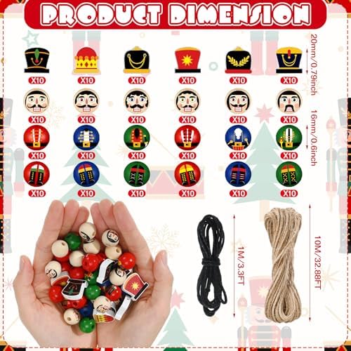 Cinnvoice 240 Pcs Holiday Wood Beads with Twine, Classic