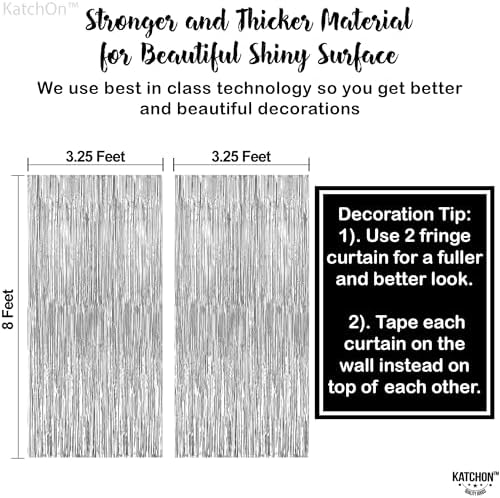 KatchOn 2Pcs Silver Fringe Backdrop 3.25x8ft Bachelorette Party Decorations