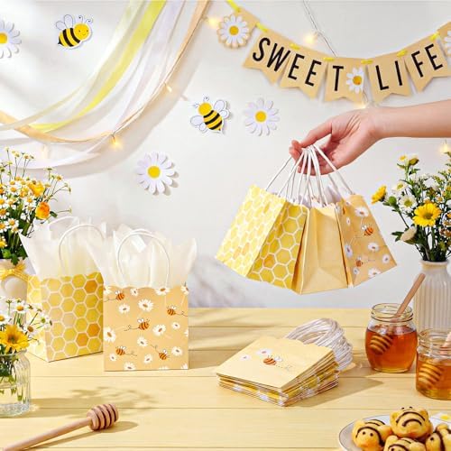 Silkfly 24 Pack Mini Bee Party Gift Bags Bulk with Tissue Paper 5x5x3 Inch