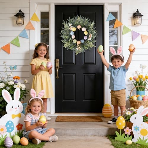 24 Inch Easter Spring Wreath with Eggs for Front Door Decor