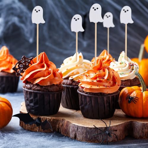 JtmyAota 100 Pack Ghost Cocktail Picks, Halloween Toothpicks for Appetizers