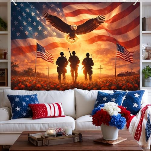 BlissYard Patriotic Backdrop American Flag Eagle 8x6ft