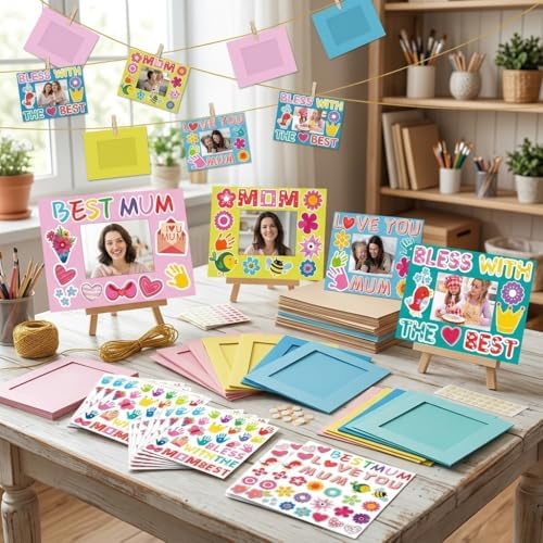 chiazllta 30 Packs Mother's Day Picture Frame Craft Kits for Mother's Daytime DIY Craft Flower Bee Butterfly Easter Art Favor Home Game Activities Bulletin Board Decoration