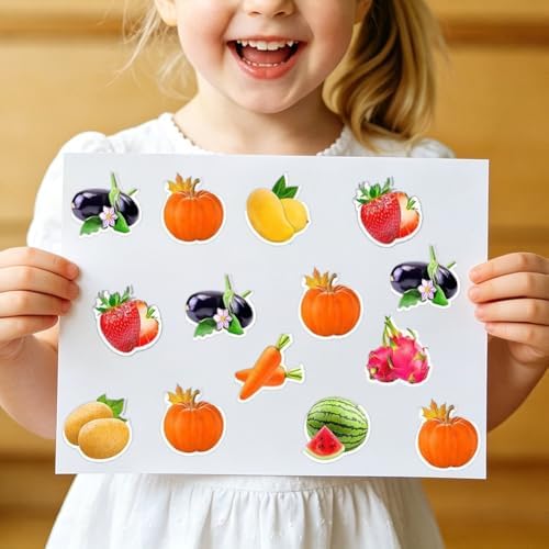 500PCS Fruit Stickers Rolls 8 Styles Summer Fruits and Vegetables Sticker 1in Self-Adhesive Waterproof Vinyl Stickers Decor for Birthday Party Envelopes Scrapbook Decorations