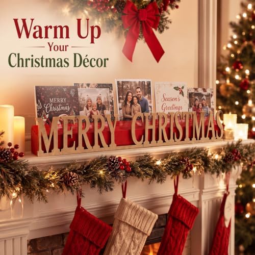 Weysat 24" Merry Christmas Card Holder Display Merry Christmas Wooden Decor