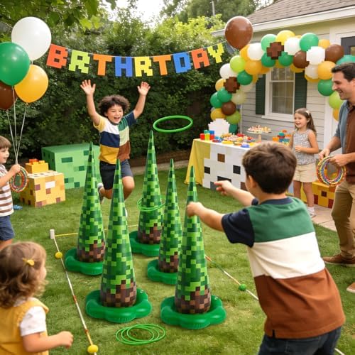 5 Pack Inflatable Pixel Ring Toss Game, Birthday Party Games for Kids
