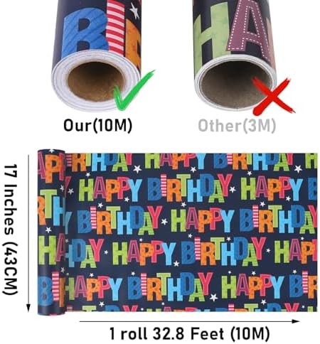 Birthday Wrapping Paper,Birthday Gift Wrapping Paper-17 Inch X 32.8 Feet