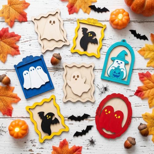12 Pack Halloween DIY Wooden Ghost Frame Craft, Ghost Wood Painting Crafts