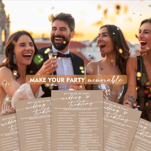 Bridal Shower Game Cards Wedding Traditions Why Do We Do That 25 Players with Answer Key | Engagement Party Games for Guests Minimalist Brown Wedding Shower Supplies - D08-3