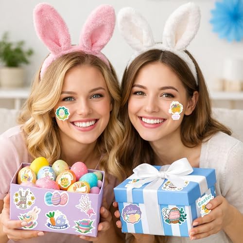 Easter Egg Stuffers - 100 PCS Happy Egg Bunny Stickers for Kids - Vinyl Easter Games Crafts Activities Party Favors - Basket Stuffers for Toddler - Kids Gifts for Boys Girls
