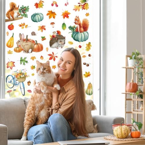 84Pcs Fall Window Clings, Fall Window Stickers for Autumn Thanksgiving Party Decor